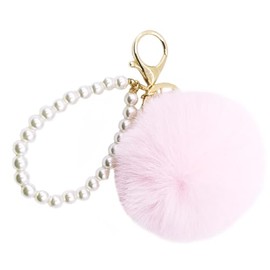 jtkdxqs Soft Pom Pom Key Chains Bag Accessory Puff Ball Key Ring with Pearl Wristlet Bracelet Keychain for Women,pink