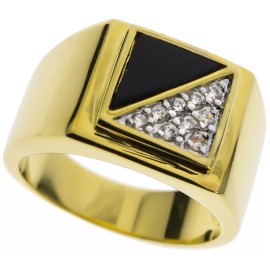jkc  Black Onyx Diagonal .90 Carat CZ Stone Mens Ring 18K Gold overlay Size 12 T1
