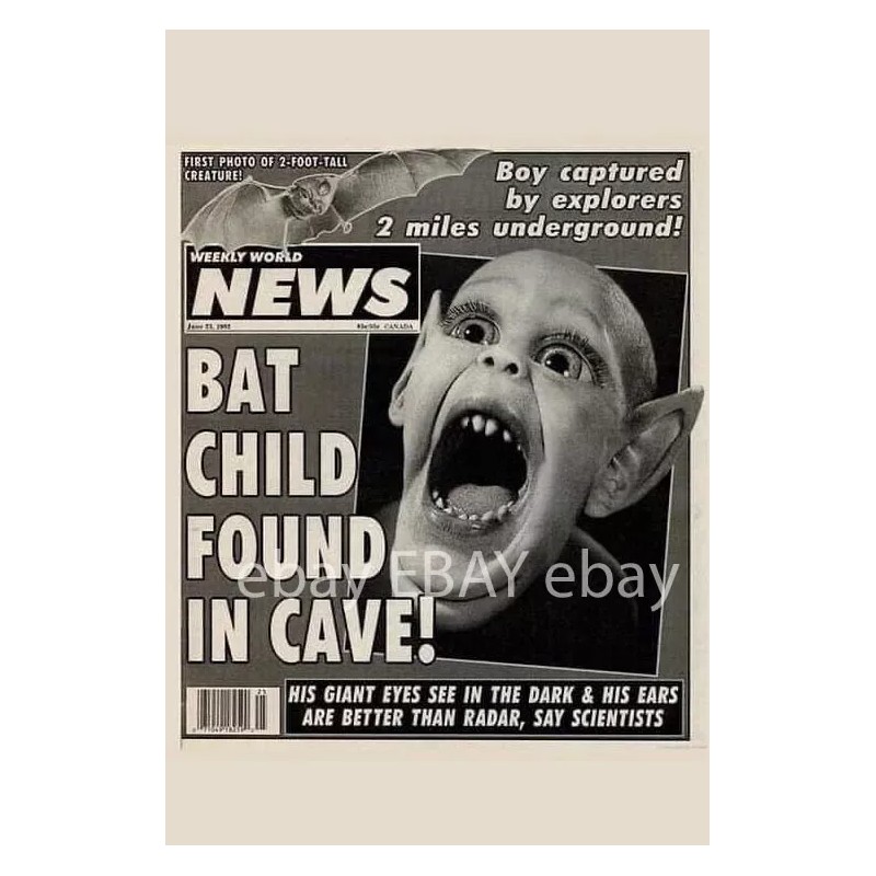 BAT CHILD BAT BOY Found in Cave Retro Tabloid MAGNET