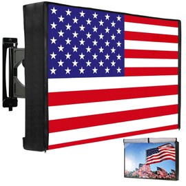 HOMEYA Outdoor TV Cover American Flag 52-55 Inch, 600D Heavy Duty Weatherproof TV Screen Protector, Waterproof Zipper Front Flap & Bottom, Outside Television Enclosure for LED LCD Flat Screen TV