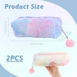 2 Plush Pencil Case, Kids Plush Pencil Case - Rainbow Design Large Capacity Cute Stationery - Storage for Kids (Pink and Purple), Purple, Plush