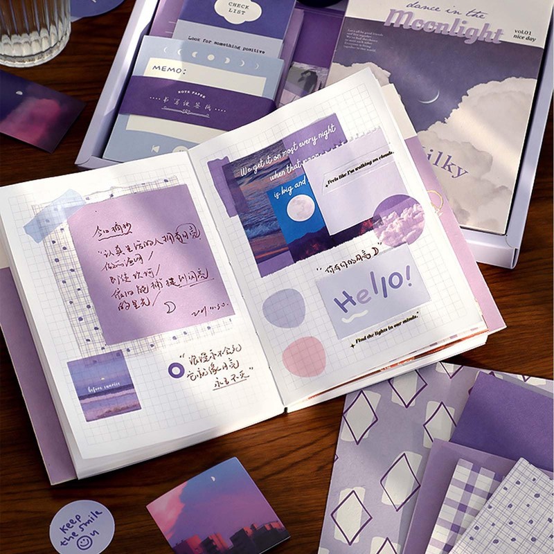 Diary Book Set, Notebook, Cute, Purple, Scrapbooking Kit, Bullet Journal,