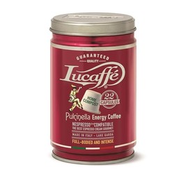 LUCAFFÉ Pulcinella Energy Coffee | Gourmet compatible capsules Biodegradable in aroma-saving fresh steel Tin | 1 Tin (22 Count)