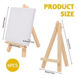 FORYNXHWIN 6Pcs Mini Canvas Easel Set, Wooden Mini Easel, Canvas Art Boards Pre-Stretched and Primed Blank Canvas, for Drawing, Table Top Arts and Crafts (Canvas 10 x 10 cm | Easel 8 x 15 cm)