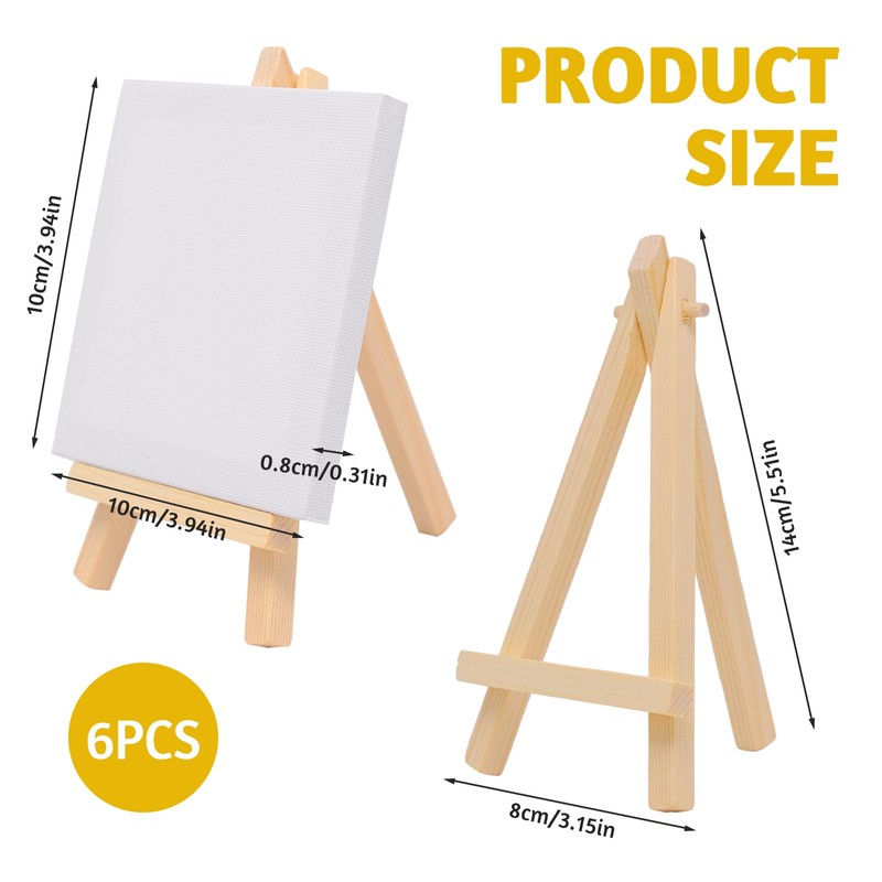 FORYNXHWIN 6Pcs Mini Canvas Easel Set, Wooden Mini Easel, Canvas