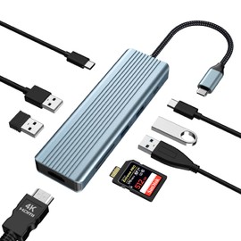 Tymyp 9 in 1 USB C Hub, USB C Docking Station, Docking Hub with 4K@30Hz HDMI, 3 x USB 3.0, USB C 3.0 Information, USB 2.0, 100W Power Delivery, SD/TF Card Reader Compatible with Laptop and More