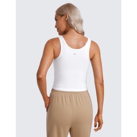 CRZ YOGA Womens Butterluxe Double Lined Workout Tank Tops Scoop Neck Racerback Cropped Casual Sleeveless Shirt White X-Small