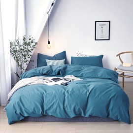 Cottonight Blue Comforter Sets Twin Lake Blue Bedding Comforter Set Haze Blue Blanket Quilt Solid Color Modern Breathable Soft Mist Blue King Bedding Comforter Sets for Women Men Twin Bed