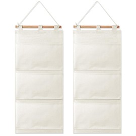 Riakrum 2 Pcs Fish Extenders Hanging Organizer with Pockets Wall Hanging Storage Bag Linen Cotton Fabric 3 Pockets Hanging Bag for Exchange Gifts Cabin Door Closet Cruise Travel(White)