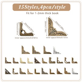 Outus 192 Pcs Metal Book Corner Edge Cover Guard Vintage Iron Corner Cover Triangle Carved Decorative Angle Protector Metal Furniture Cover Pad for School Album Scrapbook Notebook