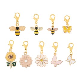 Spritewelry 9pcs Butterfly Bee Daisy Stitch Marker Set for Knitting Crochet, Alloy Enamel Charms with Lobster Clasp Locking