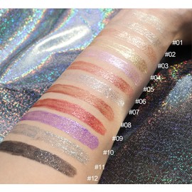 BEUKING Eye shadow 12 Colors White/Purple/Black/Red/Pink/Orange/Silver Waterproof Long Lasting Glitter Highlighter Pearlescent Shiny Eye Shadow Sequin Eye Silky Cosmetics For Daily Eye Makeup (12#)