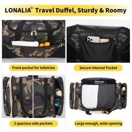LONALIA Gym Bag Sport Duffle Bag for Men - 21 in Weekender Travel Bag with Trolley Sleeve (Camo)
