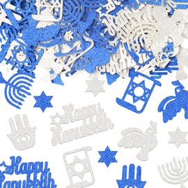 Hying 200PCS Hanukkah Confetti for Table, Silver Blue Sequins Chanukah Star of David Confetti for Home Happy Hanukkah Jewish Party Decoration Crafts Table Decor Supplies Hanukkah Table Decorations
