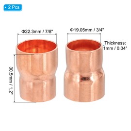 PATIKIL 7/8" to 3/4" ID Copper Reducer, 2pcs 99.9% Pure Copper Reducing Coupling Pressure Fitting Pipe Tube Connector Adapter with Sweat Solder Connection
