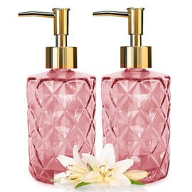 ALIMOTA 2x330 ML Dispensador de jabón de Vidrio de para Cocina, baño, Bomba de Vidrio Negro y Metal para lavavajillas, jabón líquido (Rosa)