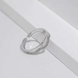 Meissa Sterling Silver Rings for Women Girls Adjustable Gold CZ Thumb Rings Dainty Dual Stackable Band Rings Handmade Promise Finger Rings for Her, Gold