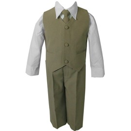 Khaki Beige & White Baby Boy & Boys Complete Special Occasion Suit, Shirt, Tie, Vest, Pants (M (6-12 Months), Khaki)