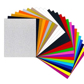 HTVRONT Plotter Film Textile – 26 Pack Flex Film 30.48 cm x 25.4 cm for T-Shirts and Fabrics (20 Colours Regular and Glitter)