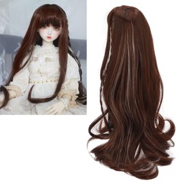 Jeanoko Wig Doll Replacement, 1/3 BJD Doll Wig, Heat Resistant High Temperature Silk, Dark Brown, Long Curly Wig Doll, DIY Accessories for 8-9 Inch 21-24 cm BJD Dolls