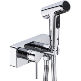 BSTIIU Handheld Bidet Sprayer for Toilet Hot and Cold Baby Diaper Douche Kit, Solid Brass 2 Function Bidet Faucet Attachment, 2 Hole Bathroom Vanity Side Board Mount, Chrome
