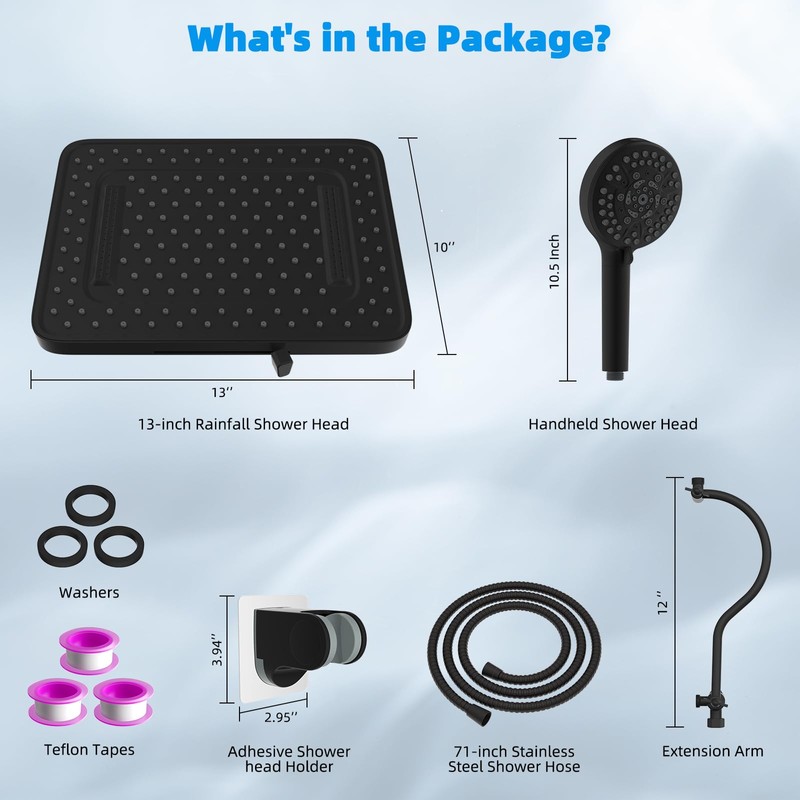 Hibbent Upgraded 5-spray 13'' Shower Head, High Pressure Rainfall Shower