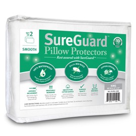 Set of 2 King Size SureGuard Pillow Protectors - 100% Waterproof, Bed Bug Proof, Hypoallergenic - Premium Zippered Cotton Covers - Smooth