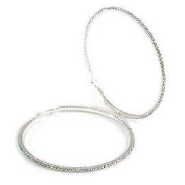 95mm D/Oversized AB Crystal Hoop Earrings/Silver Tone Metal