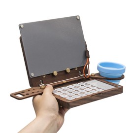 BINOTE 24 Empty Half Pans Wooden Paint Palette, Travel Watercolor Palette, Black Walnut Watercolor Easel with Pen Holder and Cup Holder, Upgraded Style (No Paint or Stand)