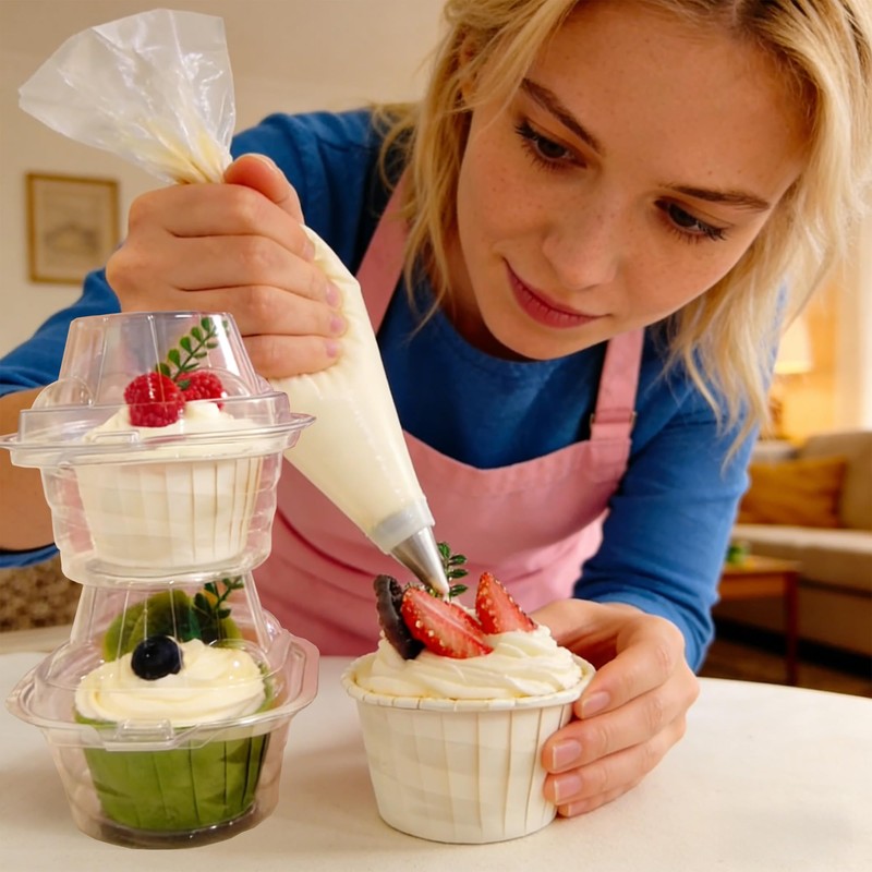 NPLUX 50 Pack Individual Cupcake Containers Plastic Cupcake Boxes Cupcake