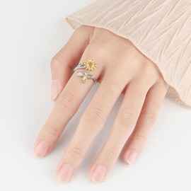 Silver Anxiety Rings for Women Sunflower Fidget Ring Mindfulness Ring Anxiety Ring Spinner Rings Adjustable Open Anti-Stress Ring for Women