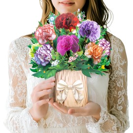 Carnation Pop-Up Flower Card | Vibrant 3D Floral Bouquet | for Mother's Day, Birthdays, Anniversaries | Paper Vase with Bow Design| Elegant Carnation Greeting Card for Special Occasions