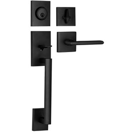 Berlin Modisch HandleSet Front Door Entry Handle and Deadbolt Lock Set Slim Square Single Cylinder Deadbolt and Lever Reversible for Right & Left Sided Doors Heavy Duty – Polished Chrome Finish