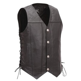 First Mfg Co - Gun Slinger - Men's Motorcycle Biker Riding Black Leather Vest - Large - Side Lacing