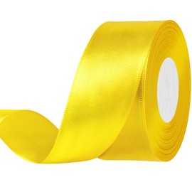 Showin 1 1/2 Inch Double Face Satin Ribbon Yellow, 50Yards Craft Fabric Ribbon for Gift Wrapping, Floral Bouquets, Wedding Decoration