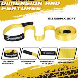 sumpluct Sumpluct Recovery Tow Strap 2in X 20ft Exceed Heavy Duty 25,000 lbs Break Strength, Use for Emergency Towing Rope, Tree Saver, Winch Extension, Triple Reinforced Loops,Car Accessories