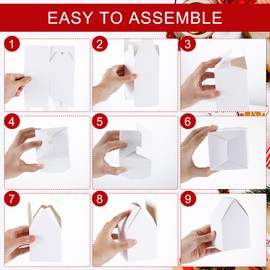 Cholemy 50 Pcs Christmas Gingerbread Houses Kit House Shaped Boxes Cardboard Christmas Crafts DIY Build Gingerbread House Supplies Holiday Fun Party Game Decorating(White)