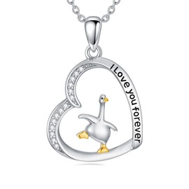 Dorunmo Goose Necklace 925 Sterling Silver Heart I Love You Forever Necklace Cute Goose Jewelry Birthday Gifts for Women