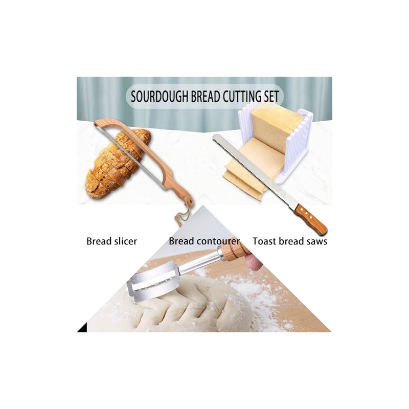 COREION Wooden Handle Bread Knife Set, Bow Shaped Dough Cutter