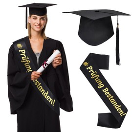 KASURE Exam Passed Sash with Graduate Hat, Black Gold Graduation 2025 Decoration Set Bachelor Hat with Graduation Sash Graduation Hat Graduation Hat Gift Idea Graduation Hat Unisex