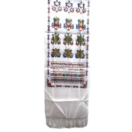 Tibetan White Prayer Scarf Katas with 8 Symbol (8 Auspicious Signs)