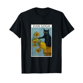Van Gogh Black Cat With Sunflowers Funny Cat T-Shirt