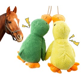 OOXYG Horse Toys Squeaky Squeeze Plush Duck, Interactive Squeaky Duck Toy for Horses to Play with, Hanging Plush Enrichment Toys for Horses Goat to Prevent Boredom-(Green+Yellow)