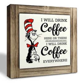 Coffee Wood Plaque Sign, I will Drink Coffee Everywhere, Box Wood Plaques Desk Décor, Rustic Coffee Wood Plaque, Home Décor Sign, Kitchen Sign, Coffee Station Decoration, Coffee Bar Decor 5.9×5.9inch