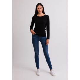 Cash-mere.ch 100% Cashmere Women's Sweater with Crew Neck 2-Strand - Black , size: l