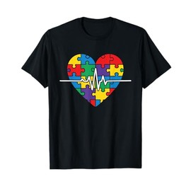 Puzzle Heart Heartbeat Colorful Design T-Shirt