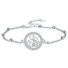Hifeeled Women's 925 Sterling Silver Bracelet with Animal Motif for Women Original Jewellery Gift for Mother Wife Daughter - Adjustable [16 + 4 cm], Silver, Cubic Zirconia