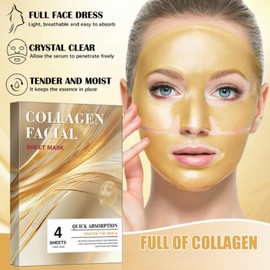 Golden Collagen Face Mask 4-Pack, Hydrating and Firming with Collagen, Hyaluronic Acid, Niacinamide, Peel-Off