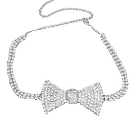 JIHUOO Rhinestone Choker Necklace Sparkly Bowknot Necklaces Crystal Bowties Bow Tie Party Prom Jewelry Accessories for Women