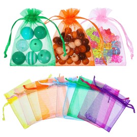 BOHUIZ 100 Pack Multicolor Organza Bags, 2.7 x 3.5 inch Small Mesh Bag Drawstring 10 Colors Sheer Organza Gift Bag Small Jewelry Bags for Wedding Party Favor Jewelry Candy
